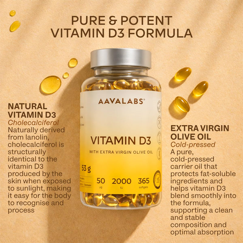 Vitamin D3 [2000 IU] - with Extra Virgin Olive Oil for Optimum Absorption - High Strength Vitamin D Supplement - Contributes to Bone, Muscle and Immune Function - 365 Vitamin D Capsules 1 count (Pack of 365)