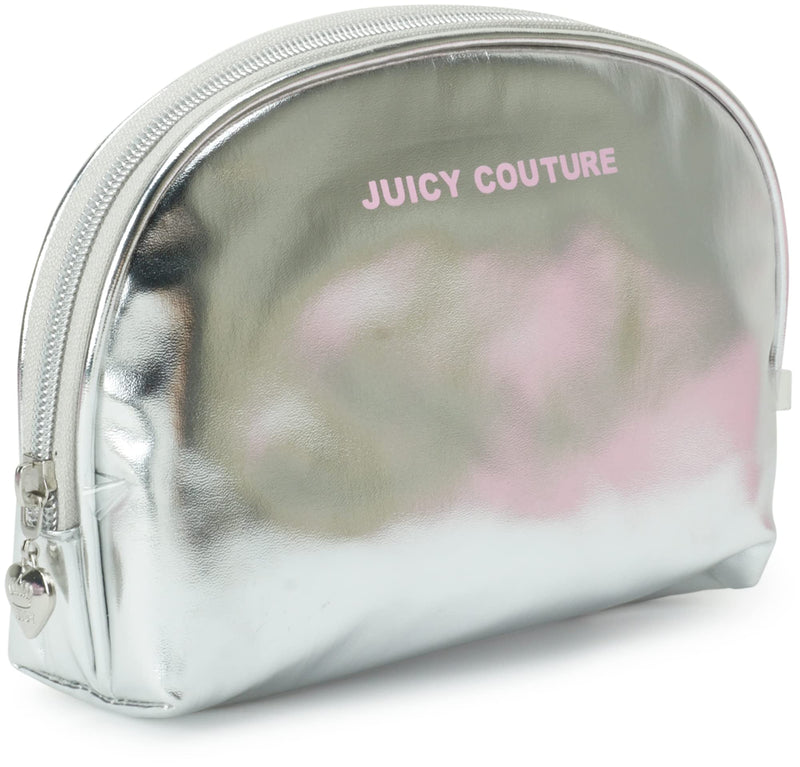 Juicy Couture Silver Pink Makeup Bag Cosmetics Organizer Travel Essentials Clutch Coin Purse Three Piece Set Shiny Glitter