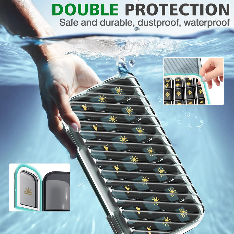 Weekly Pill Organizer 3 Times a Day, GloDeals Large Travel Pill Box 7 Day, Am Pm Three Daily Pill Case with Removable Medicine Container, Pill Holder for Vitamin, Supplement, Fish Oil, Black
