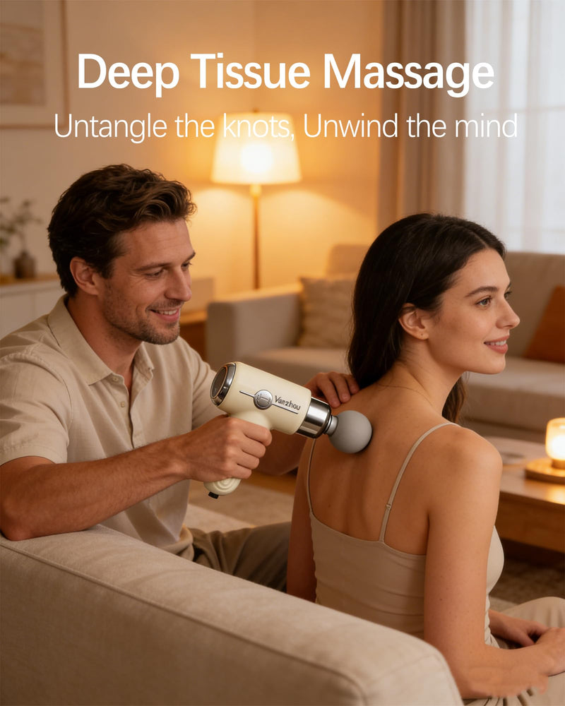 Mini Massage Gun Deep Tissue, Portable Handheld Massage Gun for Muscle Recovery, Quiet Percussion Massager with 9 Heads, Lightweight USB-C Rechargeable Massage Gun for Travel, Gym & Office Beige
