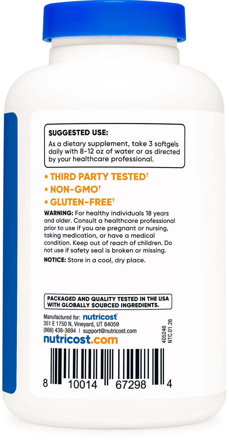 Nutricost Omega 3 Fish Oil (2500MG) 120 Softgels, 40 Servings | Fish Oil, Wild Caught! 1200mg EPA 850mg DHA, GMO-Free, Gluten Free 120 Count (Pack of 1)