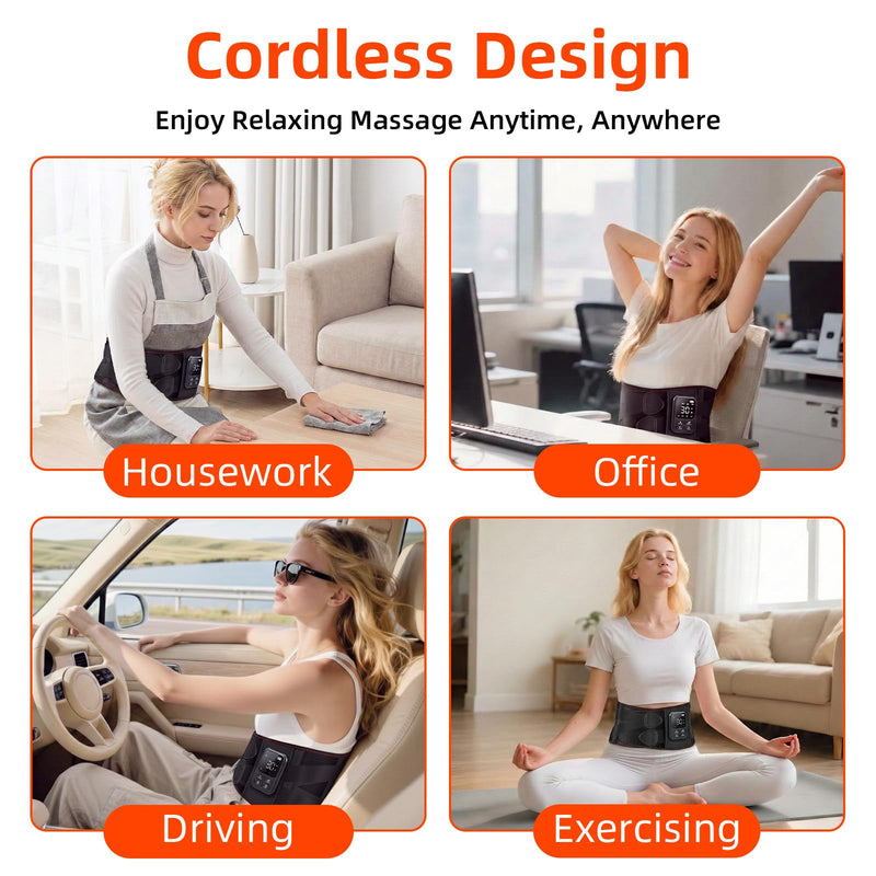 Cordless Heating Massage Belt for Lower Back Soothe Discomfort - 5000mAh Adjustable Heat Therapy Wrap with 4 Vibration Modes - Portable Heating Pad for Muscle Relaxation, Ideal Gift for Men & Women Black
