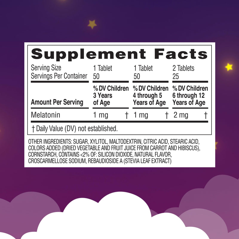 Zarbee's Kids 1mg Melatonin Chewable Tablet Drug-Free & Effective Sleep Supplement Easy to Take Natural Grape Flavor Tablets for Children Ages 3 and up 50 Count Grape Tablets, 50ct