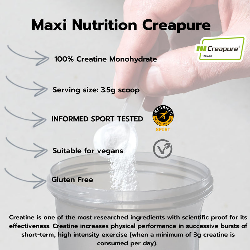 MaxiNutrition 100 Percent Creatine monohydrate, (Creapure) 250g, high dose and Pure creatine Powder for Maximum Performance During Your Training, Unflavoured unflavoured creapure 250 g (1er Pack)