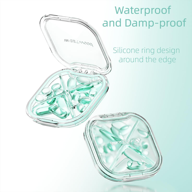 Small Pill Box, Cute Pill Case for Purse Pocket, Travel Pill Organizer, Daily Pill Container Pill Holder for Medication, Vitamins, Fish Oil, Supplements (Green) Green