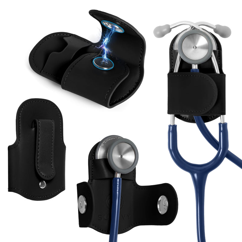 [Australia] - Stethoscope Holder Clip - Magnetic Closure & Inner Pocket - Genuine Leather Stethoscope Waist Holder - Comfortable Stethoscope Clip Storage – Stethoscope Accessories Gift for Nurses, Doctors, & More Gray 