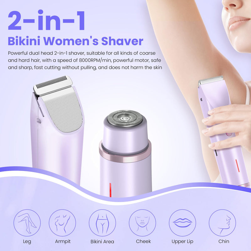 [Australia] - Bikini Trimmer for Women-2 in 1 Dual Head Electric Razors,IPX7 Waterproof Bikini Electric Shaver,Dry & Wet Use Painless Bikini Shaver,Pubic Hair Trimmer for Private Area & Body Hair,Purple Purple 