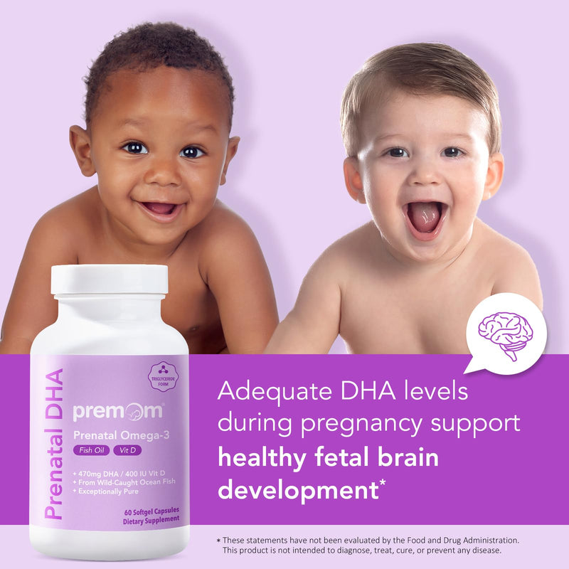 [Australia] - Premom Prenatal DHA Fish Oil: Triglyceride Omega 3 with 470mg DHA, 200mg EPA + 400 IU Vit D3 Supplement - Fertility Support for Women - Globally Sourced from Wild Caught Fish 
