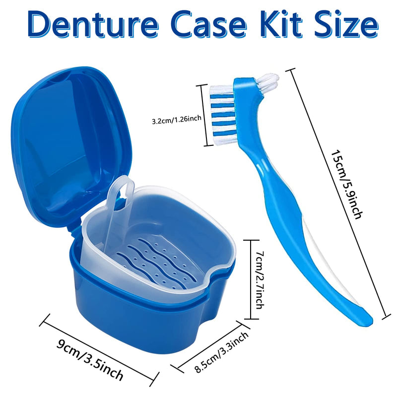 [Australia] - Denture Cleaner Box and Brush Set - 2 Pack Denture Bath Case with Basket + 2 Pack Denture Brushes, Portable Denture Retainer Storage Box, False Teeth Brushes for Oral Care 