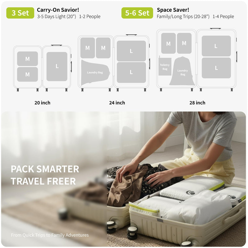 Cipway Compression Packing Cubes Set (White 6pcs) | Ultralight Travel Cube Organizers for Carry-On Luggage, Suitcase & Backpack Travel Essentials White