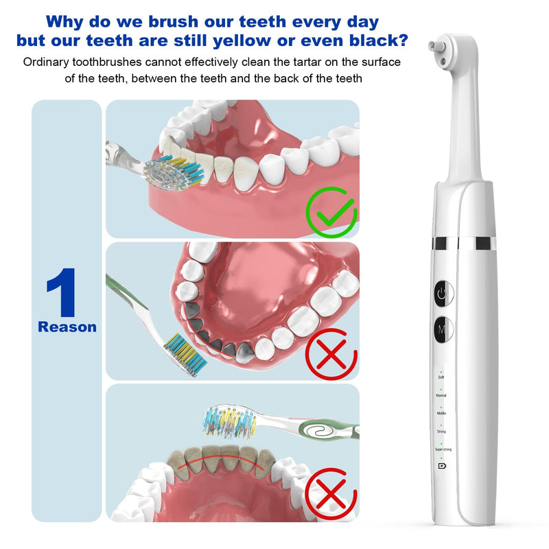 Tooth Polisher,Teeth Polishing Kit for Daily Cleaning,Polishing Then Whitening of Tooth (Professional Toothpaste Include),USB Rechargeable Dental Polisher with LED Light,6 Heads,5 Speed Modes White