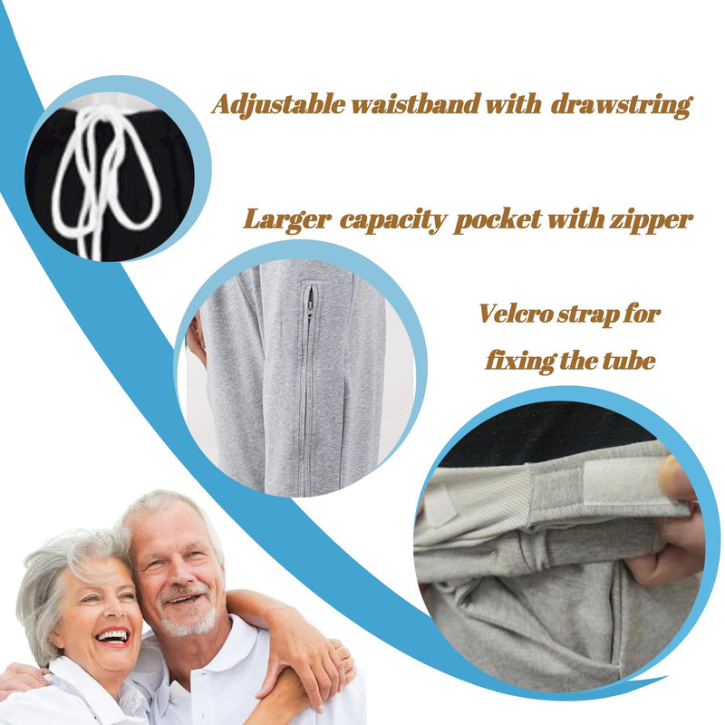 [Australia] - Catheter Leg Bag Pants, Urine Bag Holder Pants for Men/Women, Double Zippered Pockets Holding 2000ml Catheter Bags Large Grey 