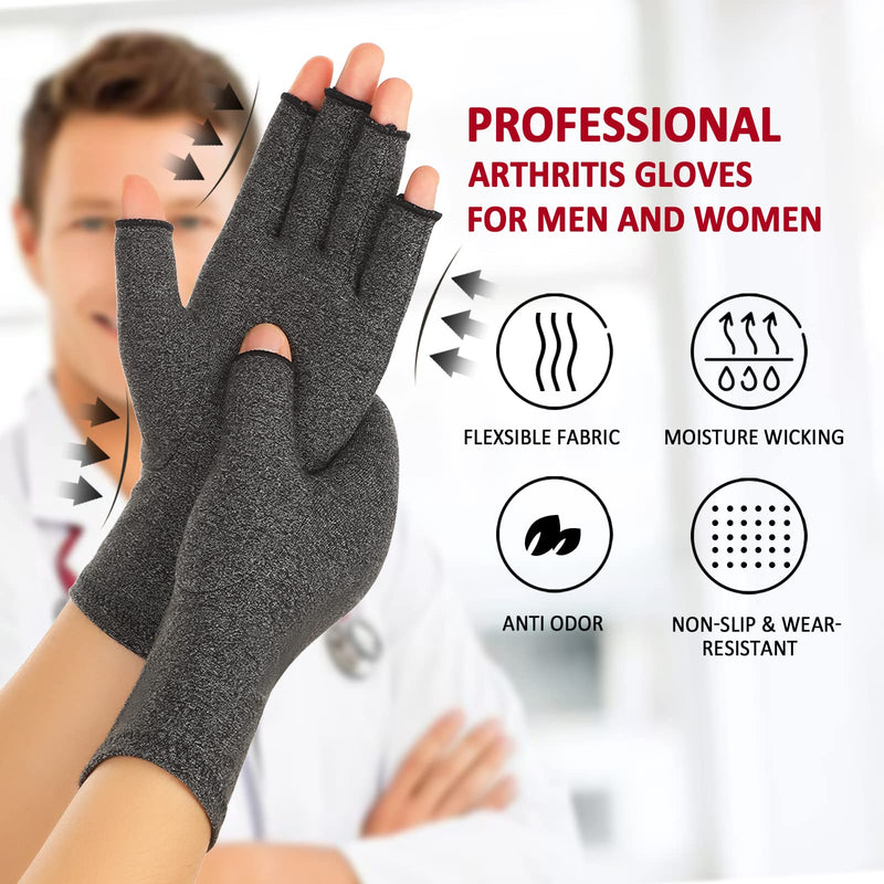 [Australia] - Zexhoor 2 Pairs Arthritis Compression Gloves for Men and Women Carpal Tunnel Pain Relief Fingerless for Typing and Daily Work L BK2 