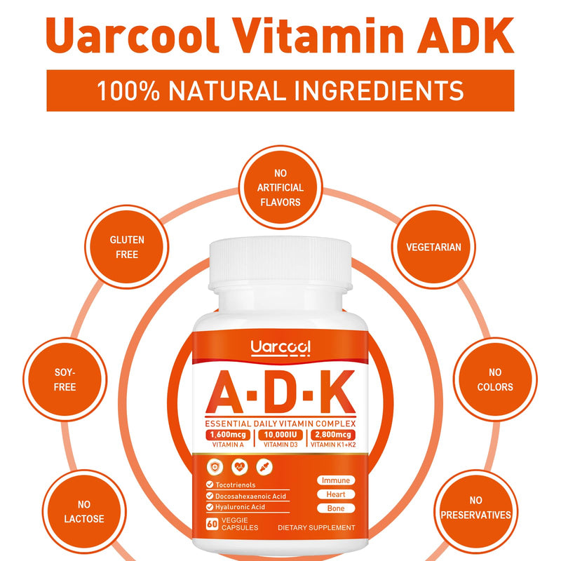 ADK Vitamin Supplement- Vitamin A, Vitamin D3 and Vitamin K, Superior Support for Bone Health, Immunity and Heart - 60 Softgels