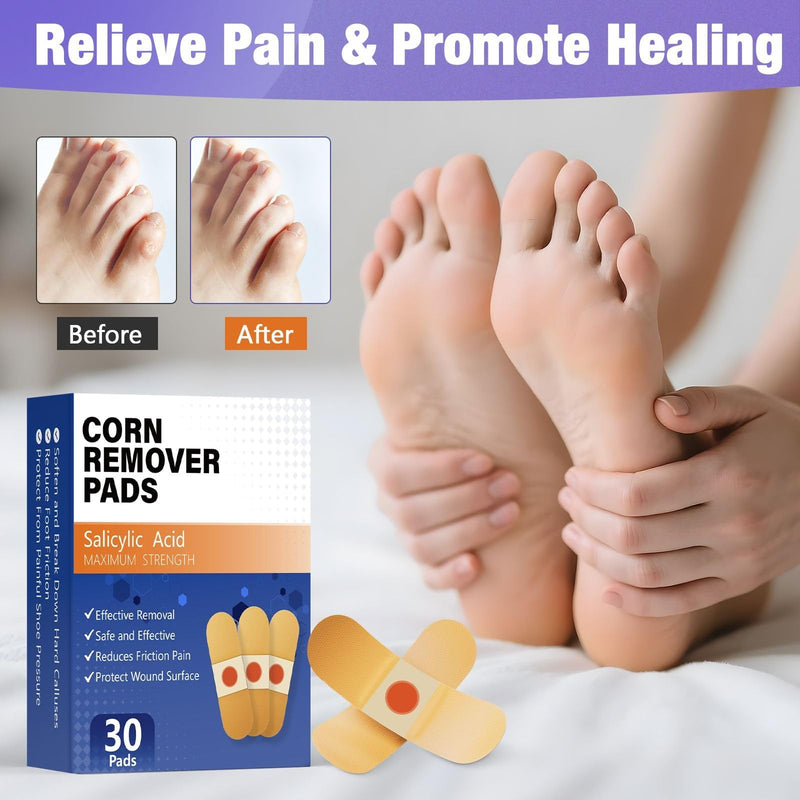 [Australia] - 40% Salicylic Acid Corn Removers Pads for Feet & Toes - Max Strength Medicated Treatment - Fast-Acting Adhesive Targets Corns, Calluses & Dead Skin - 30 Count 30 Count (Pack of 1) 