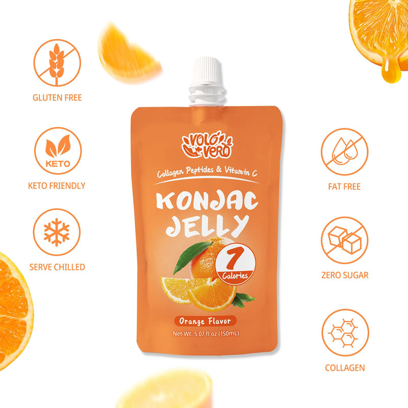 Konjac Jelly Pouch Drinkable Lychee and Orange Flavor with Collagen Peptides and Vitamin C, 20 Packs, 7 Calories, Gluten Free, Zero Sugar,Keto, Low Fat Healthy Fruit Snacks, Holiday Gifts