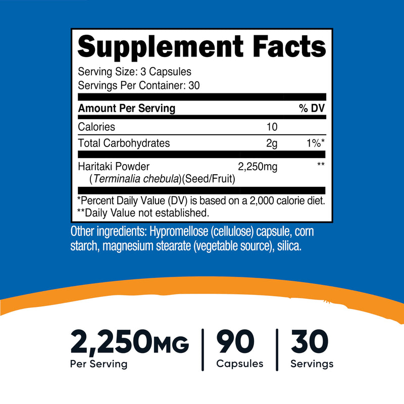 [Australia] - Nutricost Haritaki (2250mg) 90 Vegan Capsules - GMO-Free, Gluten-Free, 30 Servings 