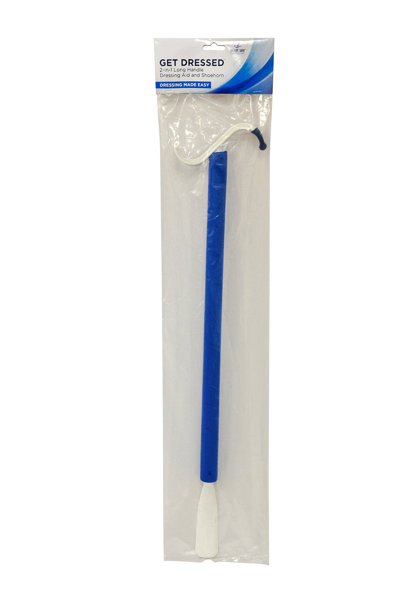 [Australia] - Blue Jay An Elite Healthcare Brand Get Dressed Dressing Aid Foam Handle for undergoing Recovery People with No Stretching Shoehorn Dressing Aid | Rounded S Plastic top Hook 2-in-1 Tool | 24 inch 