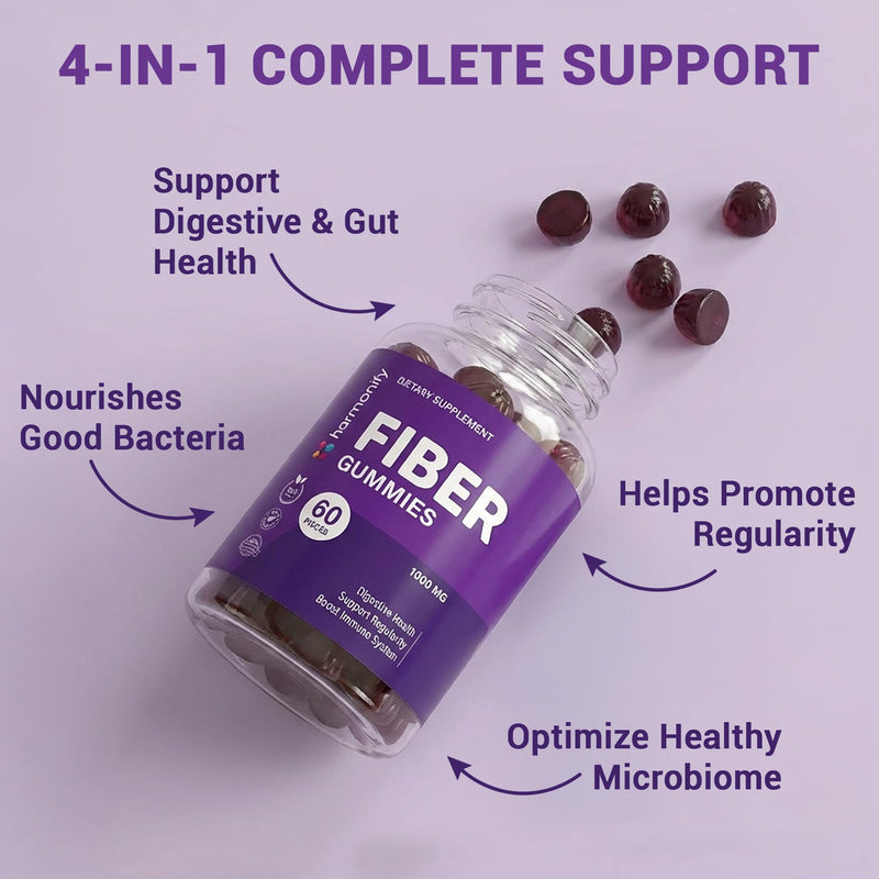 Fiber Gummies 5g Soluble Fiber Per Serving | Daily Dietary Fiber Supplement for Digestive Health & Gut Support | Low Calorie, Polydextrose Formula | 60 Gummies – 30 Day Supply