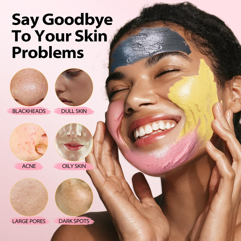 YLNALO Easter Gifts 3 Pcs Clay Facial Mask Set - Turmeric Vitamin C, Dead Sea and Himalayan Clay Skin Care Mask for Deep Cleansing, Moisturizing, and Refining Pores, Spa Facial Mask Set