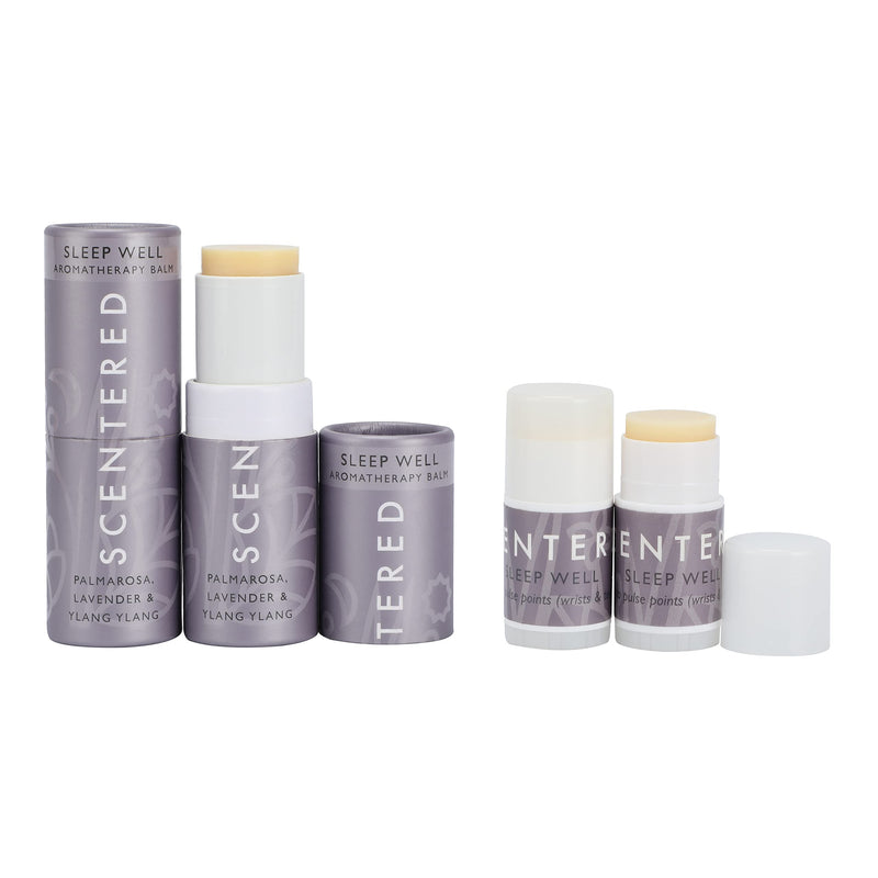 Scentered Sleep Well Aromatherapy Essential Oils Balm Saver Bundle - 2 x 5g Balms & 2 x Mini Travel Balms - for Restful Sleep - Natural Blend of Lavender, Chamomile, Ylang Ylang