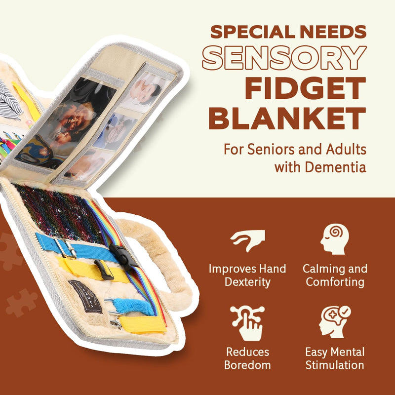 [Australia] - VonNova Fidget Blanket - Dementia Products for Elderly - Fidget Blanket for Adults with Dementia - Alzheimers Activities - Lap Blankets for Elderly - Busy Board 