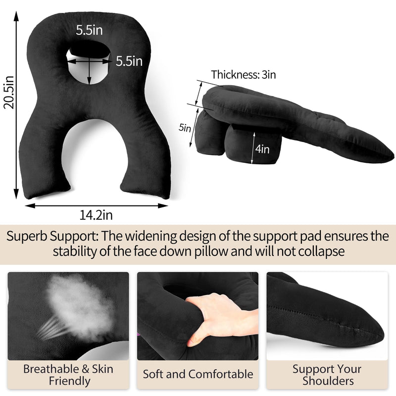 [Australia] - Face Down Pillow for Sleeping, Face Down After Eye Surger, BBL After Surger, Stomach Sleeping/Prone Pillow, Retinal Vitrectomy Recovery Equipment, Home Massage Pillow, Black 