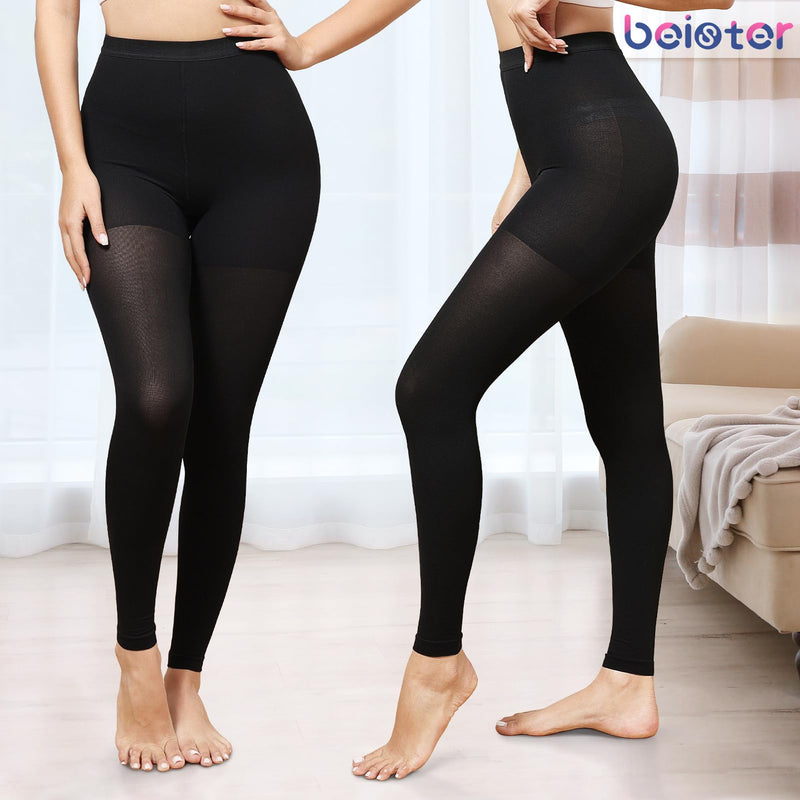 [Australia] - Beister Medical Compression Pantyhose for Men & Women, 15-20mmHg Opaque Footless Waist High Compression Stockings & Leggings, Circulation Support Pressure Tight for Varicose Veins, Oedema, Flight, DVT Black Large 
