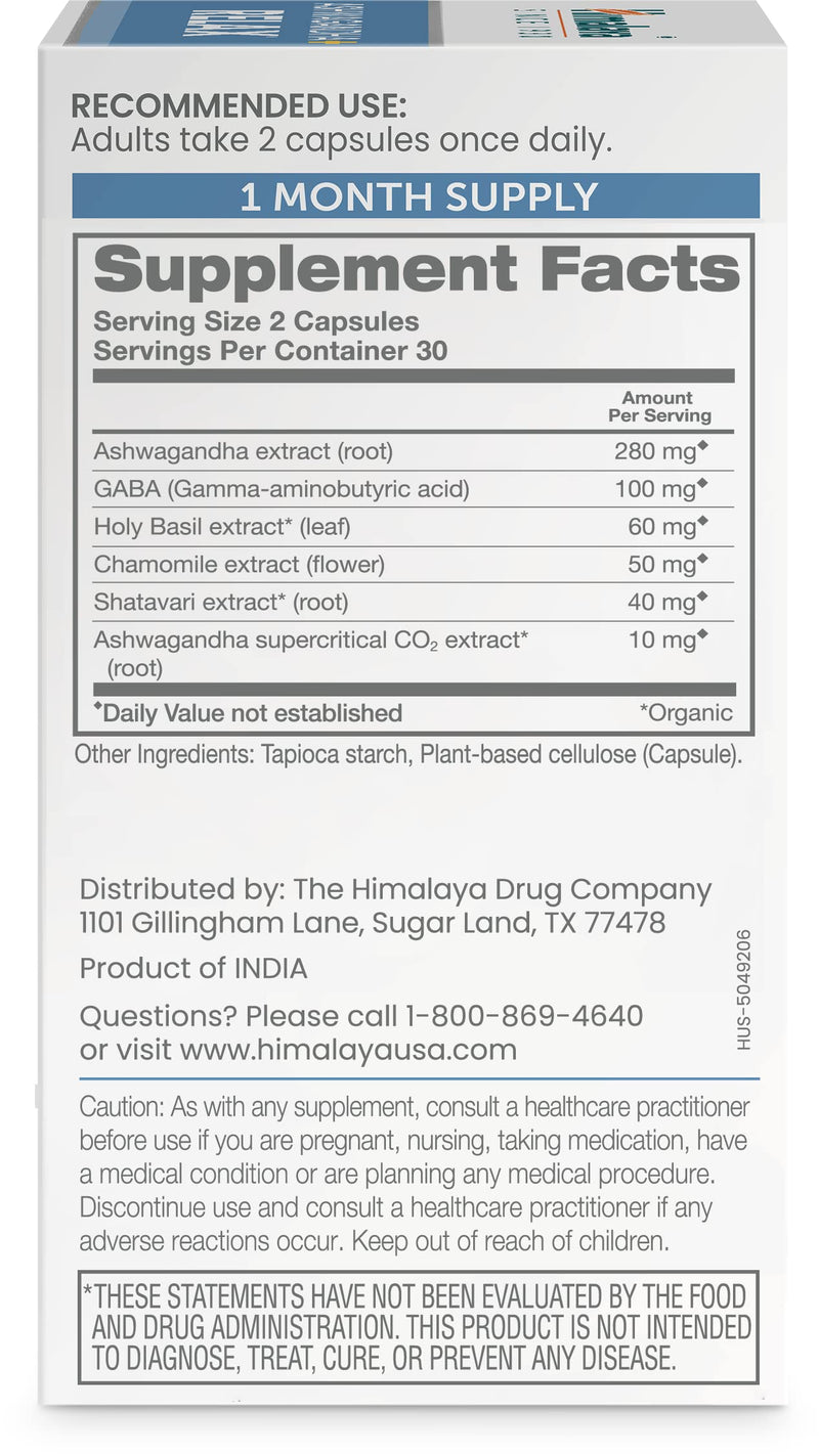 [Australia] - Himalaya Ashwagandha+ Relax, with GABA, Holy Basil & Chamomile for Reset, Relaxation & Stress Relief, Vegan, Gluten Free, 540 mg, 60 Vegetarian Capsules, 1 Month Supply 