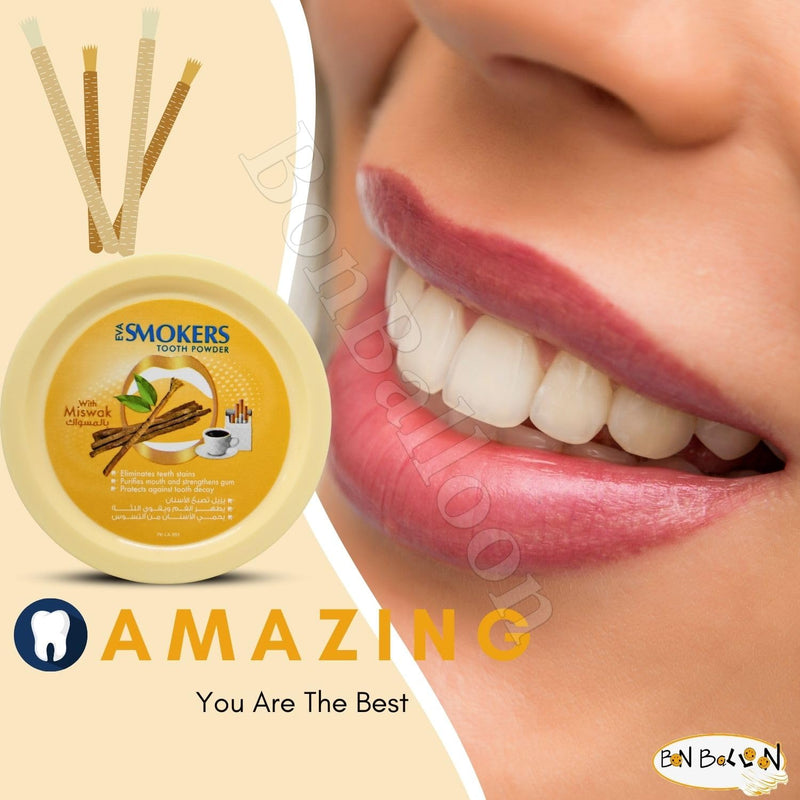 [Australia] - Eva Smokers Tooth Powder with Miswak Flavor Miswak Siwak Natural Herbal Halal for The Beauty and Radiance of Teeth Freshening (1 Pack = 1.41 oz / 40 gm) 