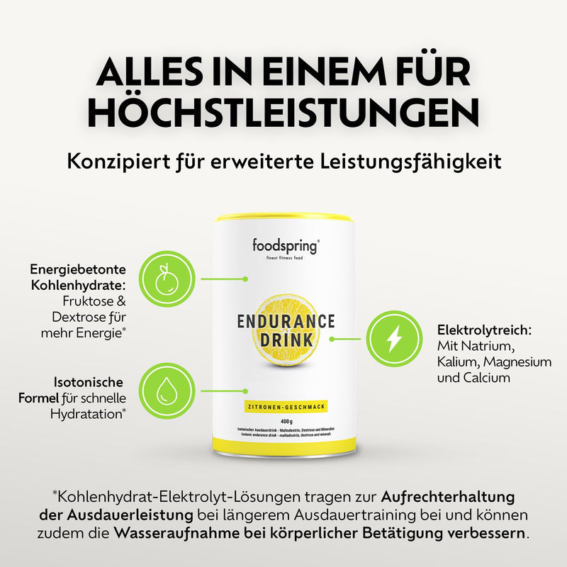 [Australia] - foodspring - Endurance Drink Lemon Electrolytes Powder Mixture 400 Can - Hydration Powder for Sports, Endurance & Energy - Isotonic Drink Powder with Minerals, Dextrose & Maltodextrin 