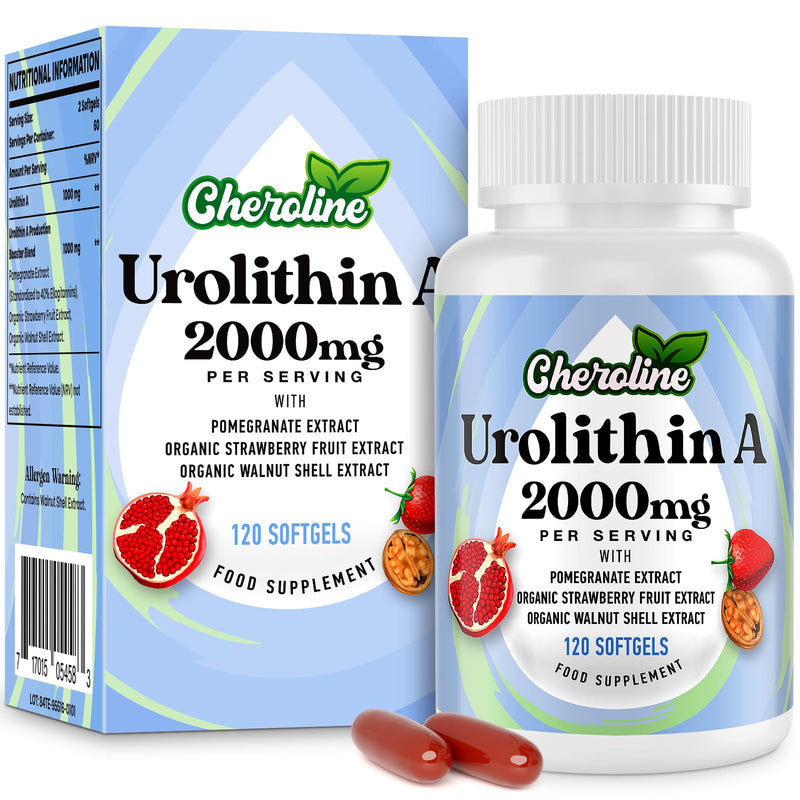 Urolithin A Supplement 2000mg - 120 Softgels 60-Day Supply - Enhanced with Pomegranate, Strawberry, and Walnut Extracts - for Mitochondria & Energy (120 Count (Pack of 1)) 120 count (Pack of 1)