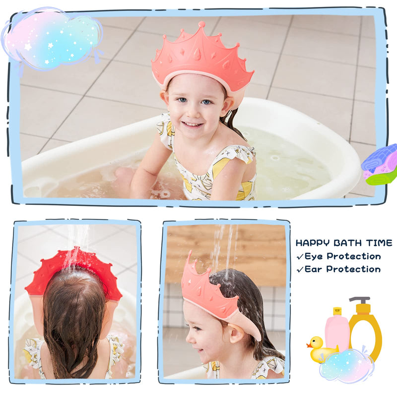 [Australia] - Shower Cap Shield for Kids, Visor Hat for Eye and Ear Protection for 0-9 Years Old Children, Cute Crown Shape Makes the Baby Bath More Fun (Pink) Pink 
