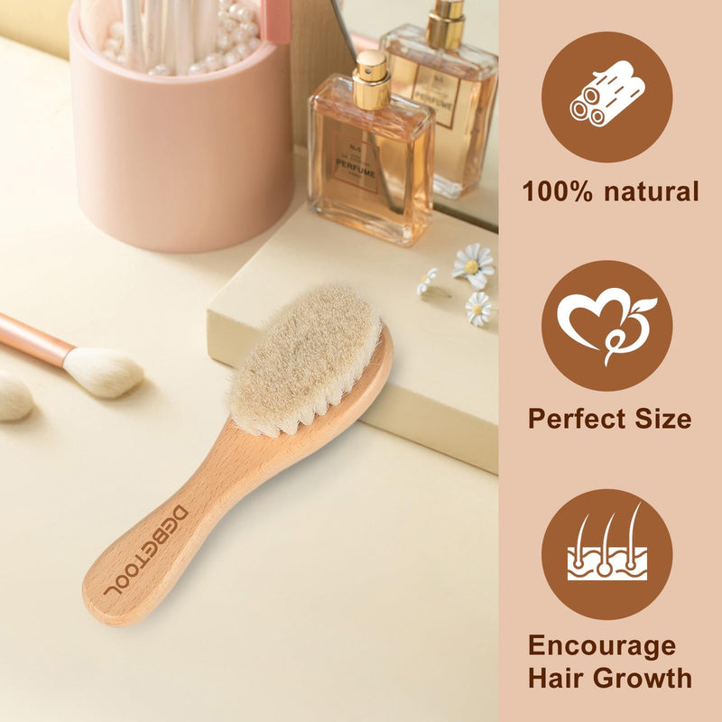 Baby Hair Brush - 2 piece Baby Hair Brush With Premium Goat Bristle, Natural Wooden Baby Hair Brush for Newborns & Toddlers, Ideal For Cradle Cap