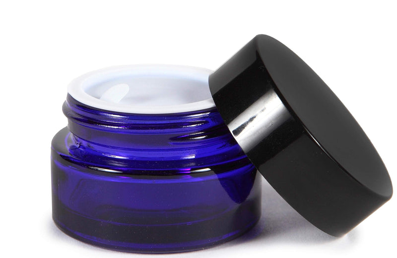 Vivaplex, 12, Cobalt Blue, 15 ml, Round Glass Jars, with Inner Liners and black Lids (Pack of 2) 0.5 Ounces (Pack of 2)