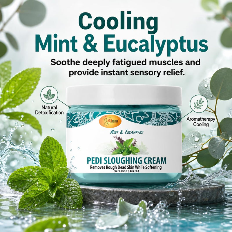 SPA REDI Exfoliating Foot Cream – Pumice & Amino Acid Callus Remover for Dry, Cracked Heels | Dual-Action Sloughing & Deep Hydration | Mint & Eucalyptus | Cruelty-Free | Made in USA | 16 oz