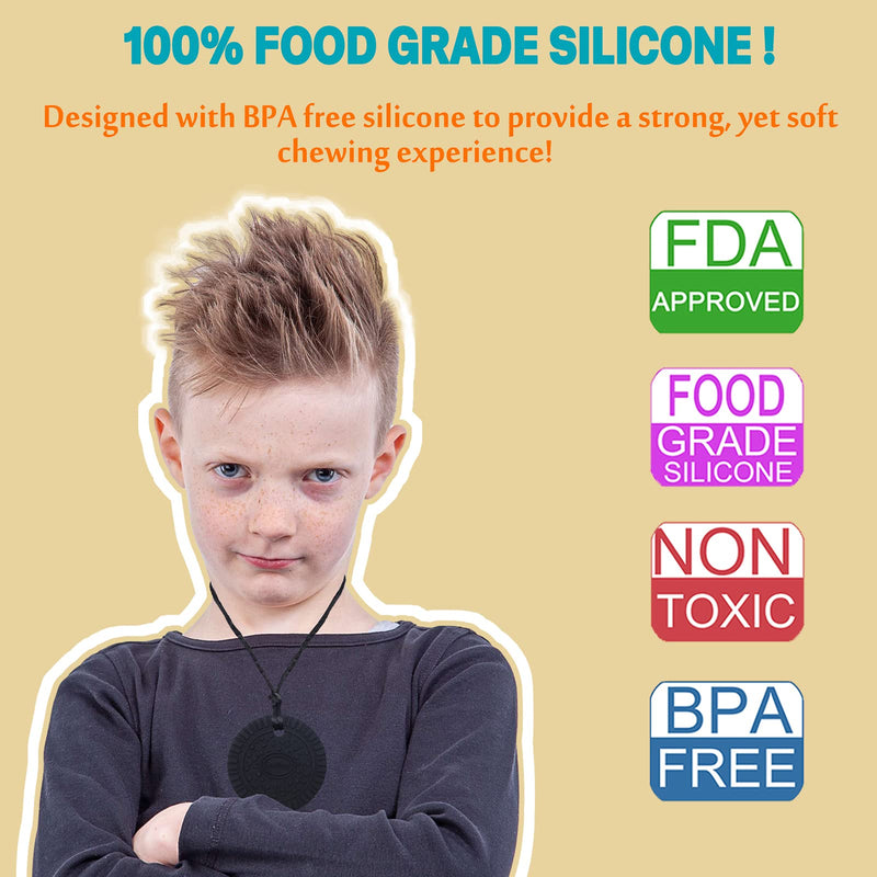 [Australia] - Chew Necklaces for Sensory Kids, 2 Pack Silicone Chewy Necklace Sensory Toys for Boys and Girls with Chewing, Autism, ADHD, SPD, Oral Motor Anxiety Pendant for Adults Black&Brown 