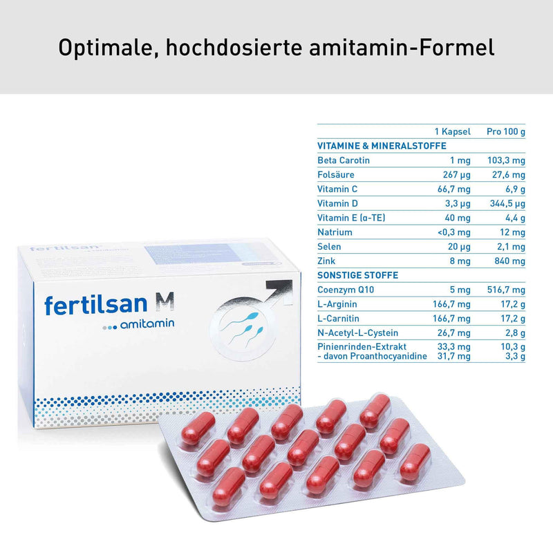 [Australia] - amitamin Fertilsan M - fertility + desire to have children - sperm production - 90 capsules - pharmacy quality - vegan - zinc, selenium, L-arginine, folic acid, L-carnitine and much more. - German manufacturing 