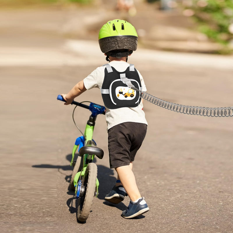 [Australia] - Accmor Toddler Harness Leash, Cute Excavator Child Walking Harness Tether Wristband Assistant Strap Belt Protector for Baby Boys, Collapsible Kids Leash + Anti Lost Wrist Link for Outdoor Travel Black 