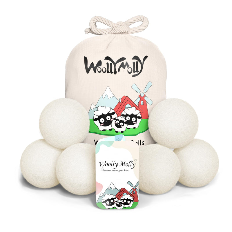 Wool Dryer Balls, White XL Pack of 6, Organic Reusable Laundry Balls, Imported Premium New Zealand Wool, Fabric Softener for 1000+ Loads, Baby Safe & Hypoallergenic, Saving Energy & Time X-Large (Pack of 6)