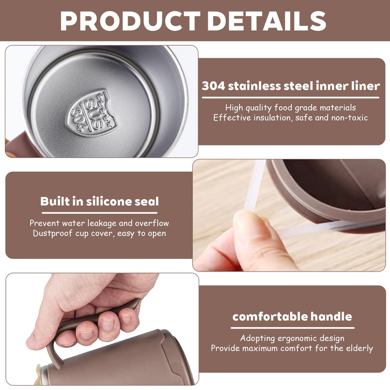 400ml Adult Sippy Cup, 3-in-1 Elderly Spill Proof Cups, Beakers for Elderly, Stainless Steel Drinking Cups Non Spill Sippy Cup for Adults with Handle for Elderly, Disabled People