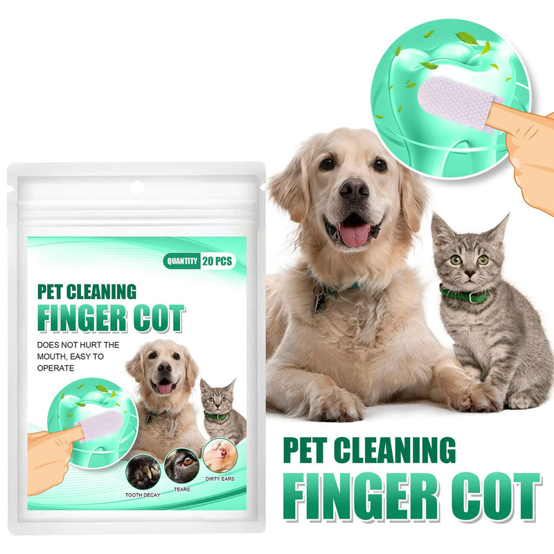 HEEPDD 20Pcs Dog Dental Wipes, Dog Teeth Cleaning Finger Wipes for Dogs Cats, Freshen Breath, Reduce Plaque Tartar, No Brushing - PawsPlanet Australia