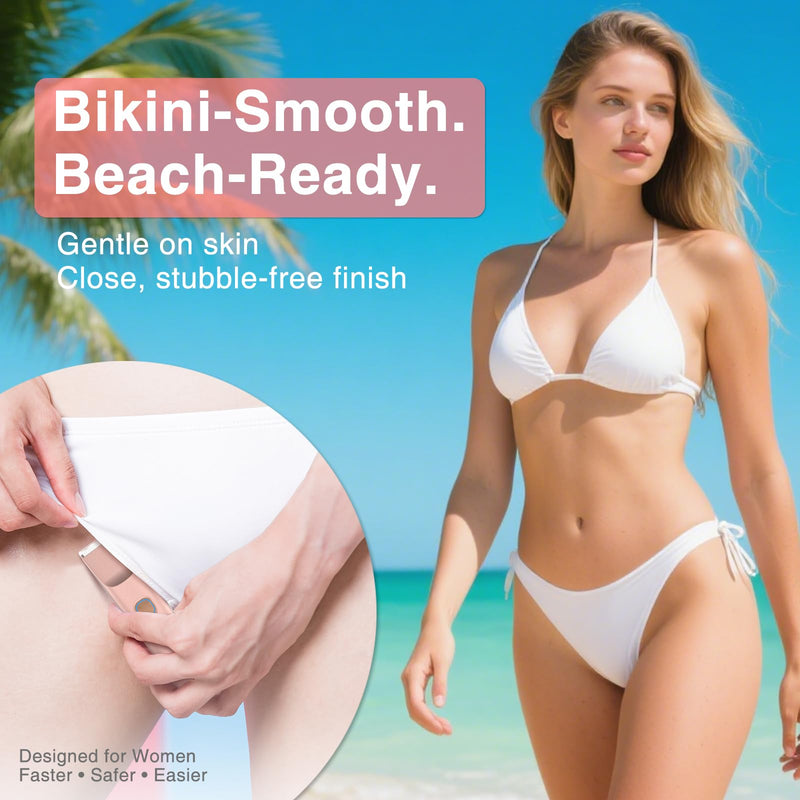 [Australia] - 2-in-1 Bikini Trimmer for Women, Shaver & Razor Dual Heads with Independent Switches, IP67 Waterproof, USB-C Rechargeable, Wet/Dry Hair Removal for Bikini Underarms Legs Face (Rose Gold) Luxe Rose Gold 