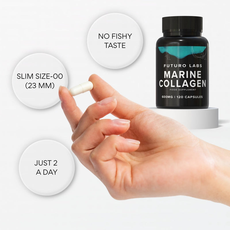 Marine Collagen Capsules 1200mg Serving with VIT C (12mg) and Zinc (1.5mg) - Made in the UK - Type 1 Hydrolysed Marine Collagen Supplements for Women & Men - 100% Pure, Premium Type 1-60 Day Supply