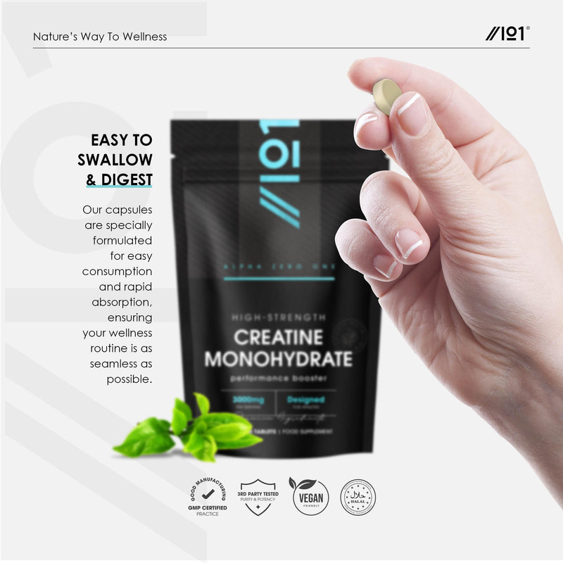 Creatine Monohydrate 3000mg – 90 Vegan Tablets – Proven to Increase Physical Performance – Resealable and Recyclable Pouch by Alpha01 1 count (Pack of 90)