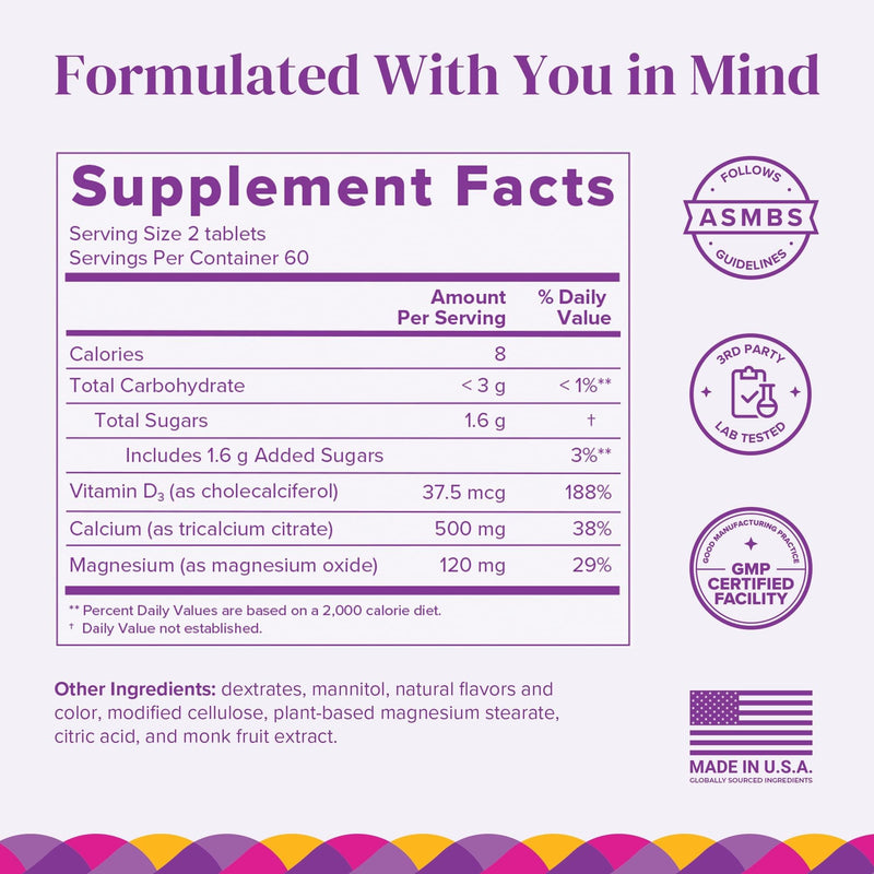 BariMelts Calcium Citrate with Vitamin D3 & Magnesium, 240 Smooth-Dissolving Tablets (2-Month Supply), Bariatric Calcium Supplements for Women, Natural Berry Flavor 120 Count (Pack of 2)