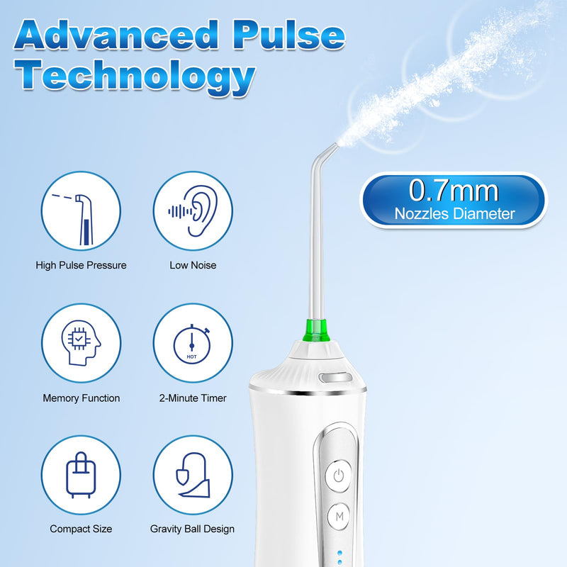 [Australia] - H2ofloss Water Dental Flosser for Teeth Cordless,300ML Portable & IPX7 Waterproof Teeth Cleaner Picks,5 Modes Rechargeable Oral Irrigator with Refilled Nozzle for Home/Travel White 