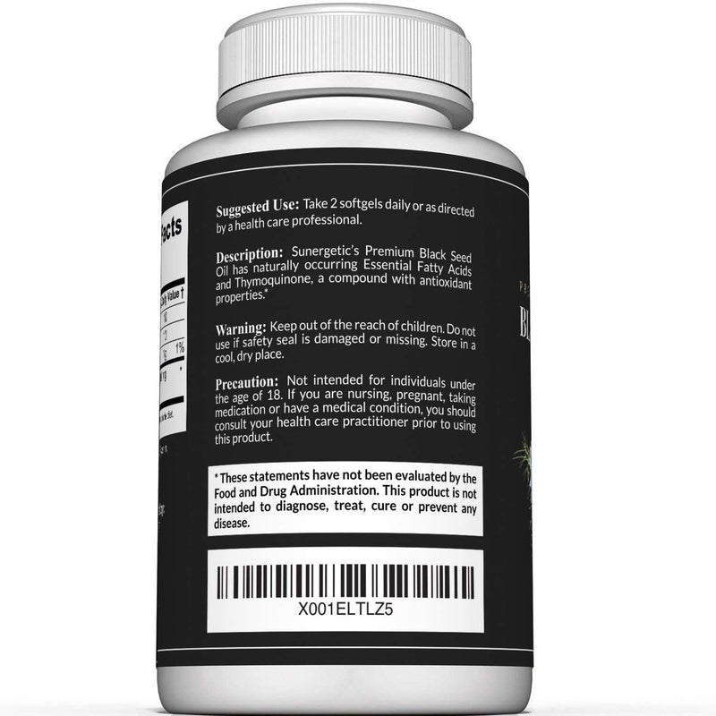 [Australia] - Sunergetic Premium Black Cumin Seed Oil Softgels – 1,000mg of Black Seed Oil Per Serving – Non GMO Cold Pressed Nigella Sativa – Includes Thymoquinone & Omega’s - 90 Softgels 