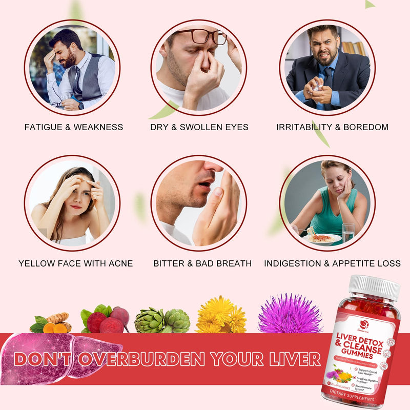 [Australia] - Liver Cleanse Detox & Repair Gummies - Milk Thistle, Dandelion, Artichoke Extract & Elderberry - No Sugar, Raspberry Flavor - 120 Count 