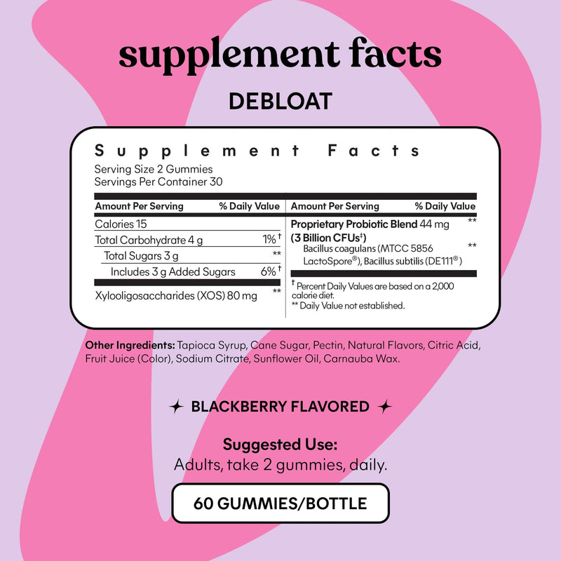 [Australia] - Lemme Debloat - Digestive & Gut Health Gummies with 2 Clinically Studied Probiotics & Prebiotic, 3 Billion CFUs - Vegan, Gluten Free, Non GMO, BlackBerry Flavor (60 Count) 60 Count (Pack of 1) 